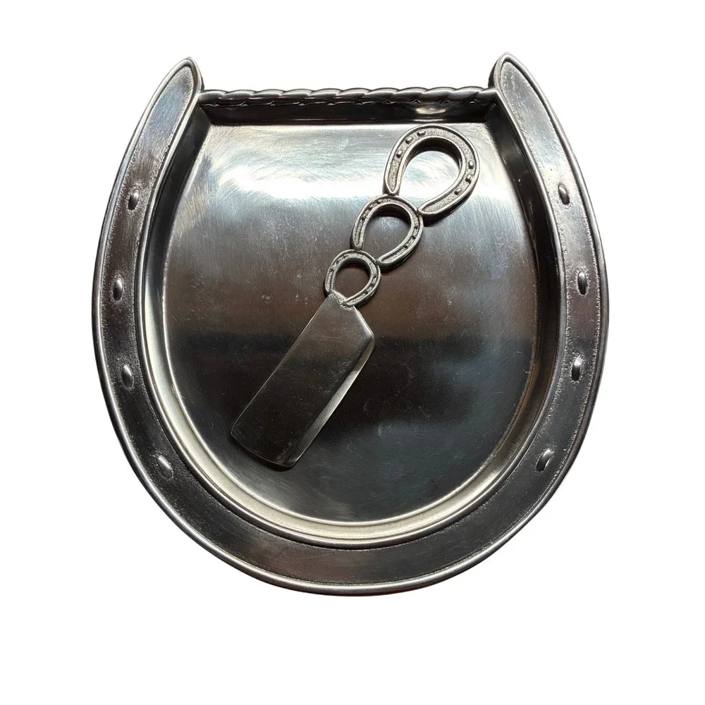 Arthur Court Vintage Horseshoe Plate with Server in box serving tray w spreader